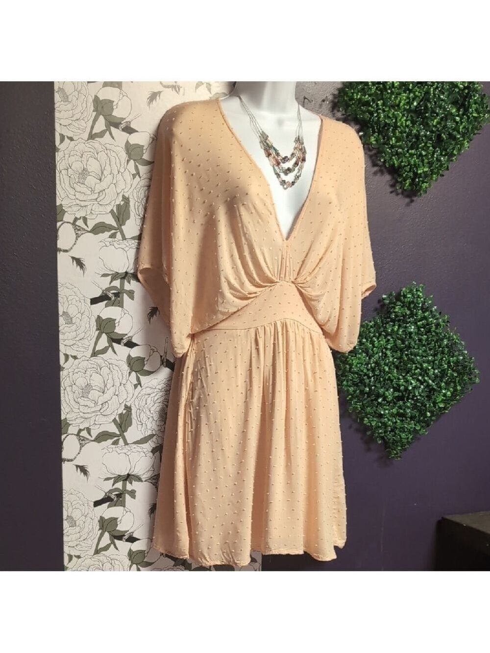 Chic Peach Bat Wing Style Mini Dress - Picture 4 of 7